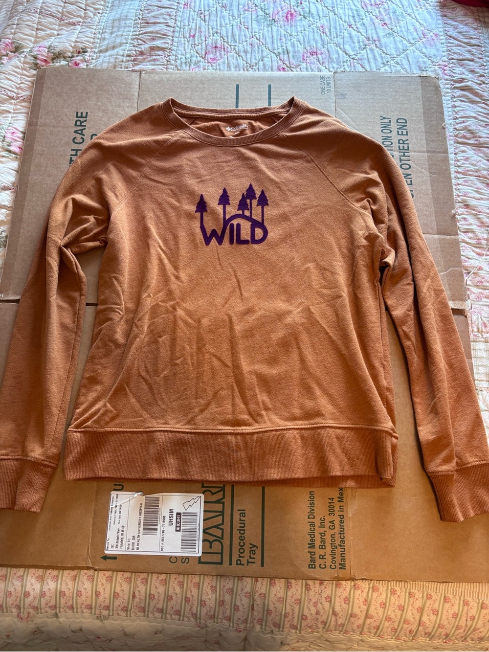 Women's Rust Crewneck Sweatshirt with Purple 'WILD' Graphic